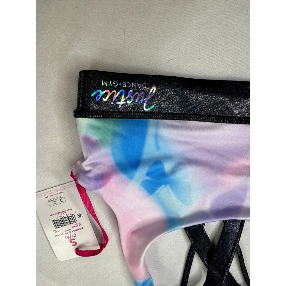 Justice Girls 2 Pack Butterfly Cloud Dye Sports Bras Size S 7/8 Dance Gym New‎